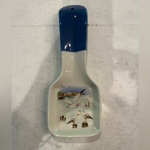 Vintage Otagiri Blue and White Ceramic Spoon Rest with seagulls. GUC!